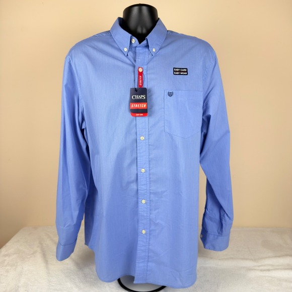 Chaps Mens XL Blue Multi Stretch Easy Care Long Sleeve Button Down Shirt New - Picture 2 of 7